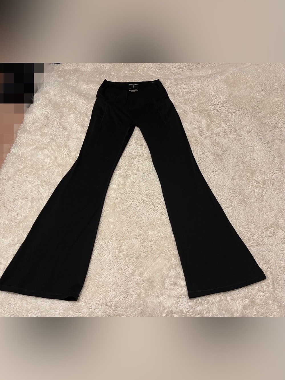 Blogilates Hourglass Split Hem Flared Leggings Pockets Black L